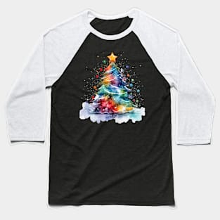 Colorful Christmas Tree Watercolor Baseball T-Shirt